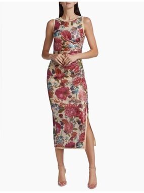 Chiara Boni Malulira Floral Sequin Midi Dress IT 38 US 2 XS Made Italy